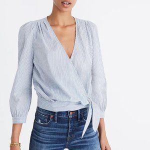 Madewell Blue Striped Wrap Blouse